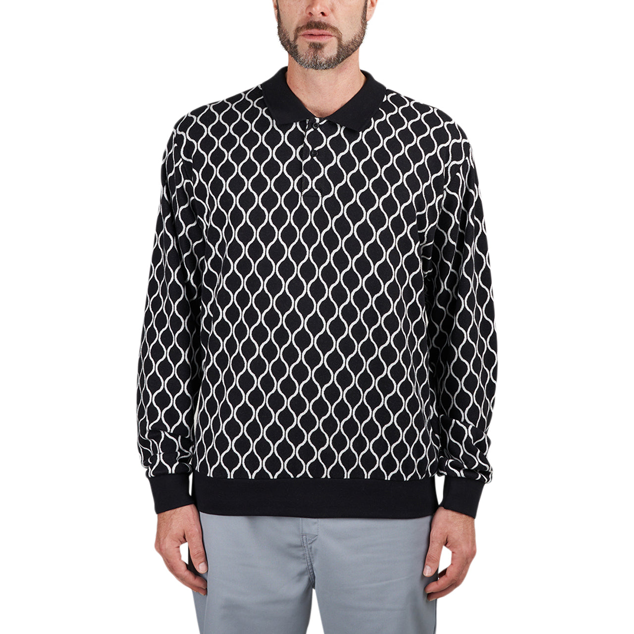 Obey Windmere Jaquard LS Polo (Schwarz / Weiß) - Allike Store