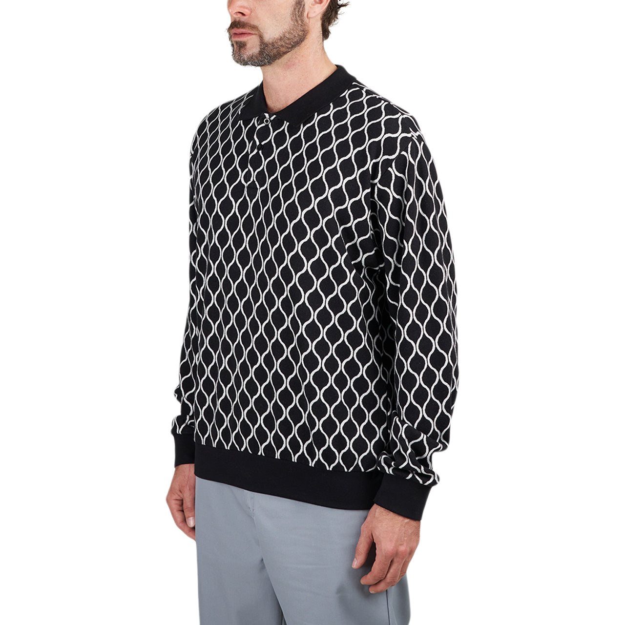 Obey Windmere Jaquard LS Polo (Schwarz / Weiß) - Allike Store
