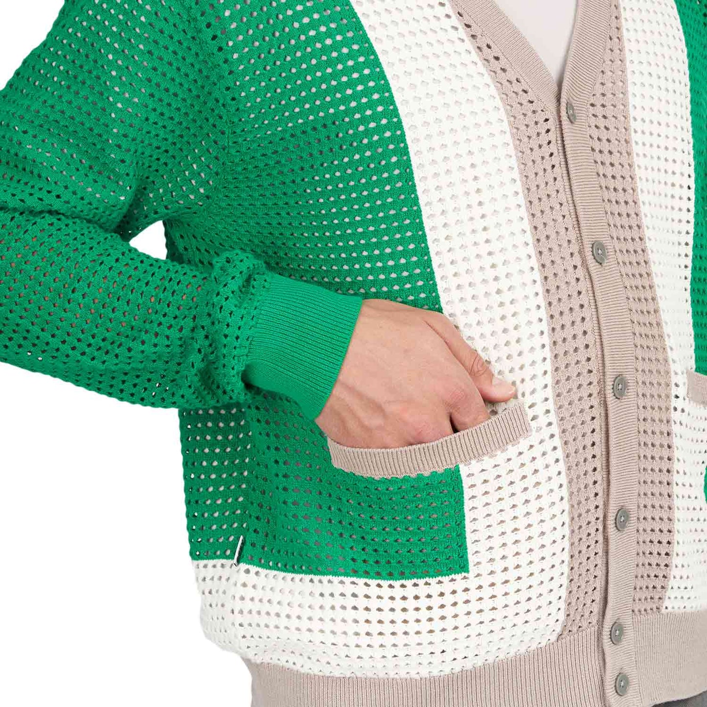Obey Anderson 60’s Cardigan (Grün / Beige) - Allike Store