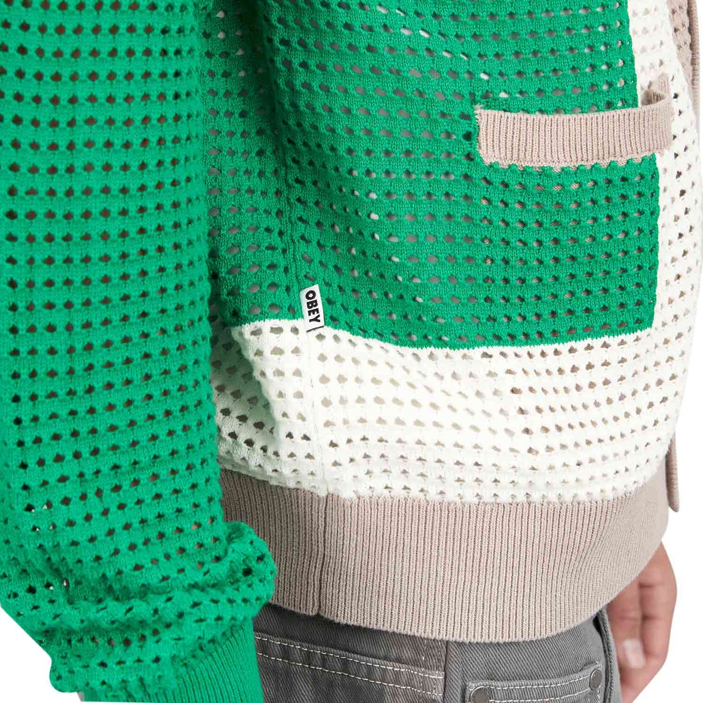 Obey Anderson 60’s Cardigan (Grün / Beige) - Allike Store