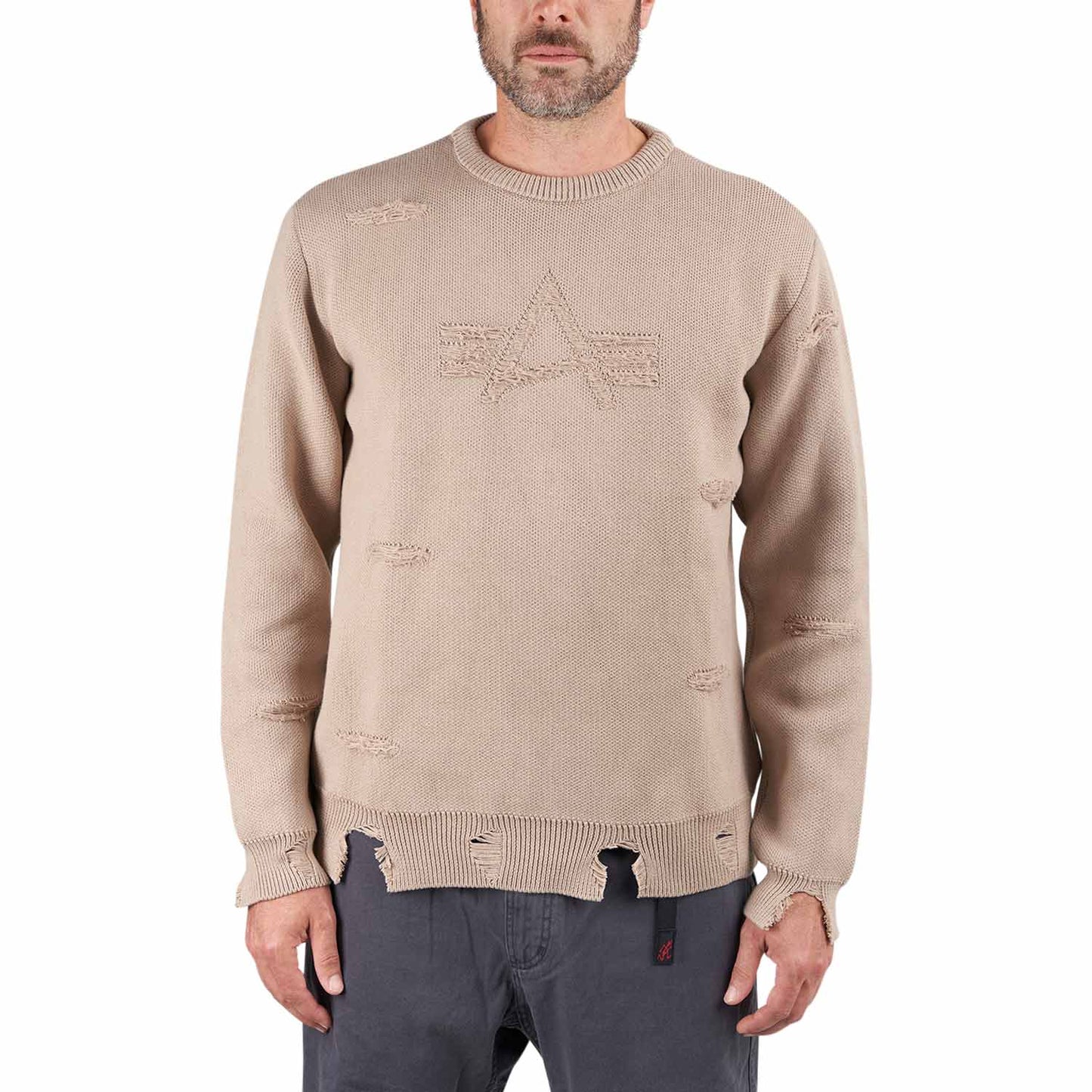 Alpha Industries Distressed Logo Pullover (Beige) - Allike Store