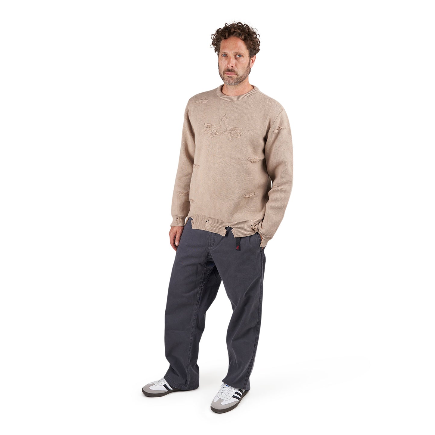 Alpha Industries Distressed Logo Pullover (Beige) - Allike Store