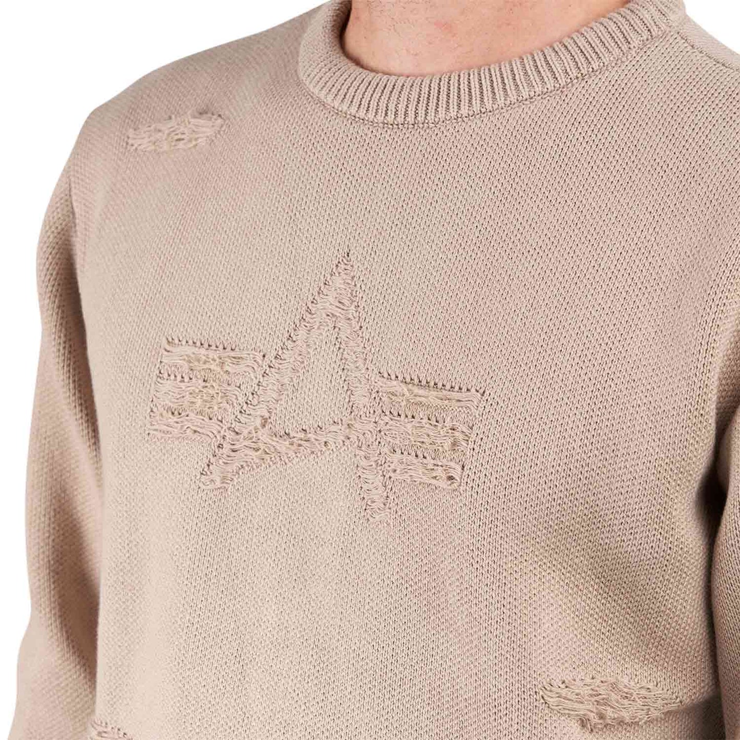 Alpha Industries Distressed Logo Pullover (Beige) - Allike Store