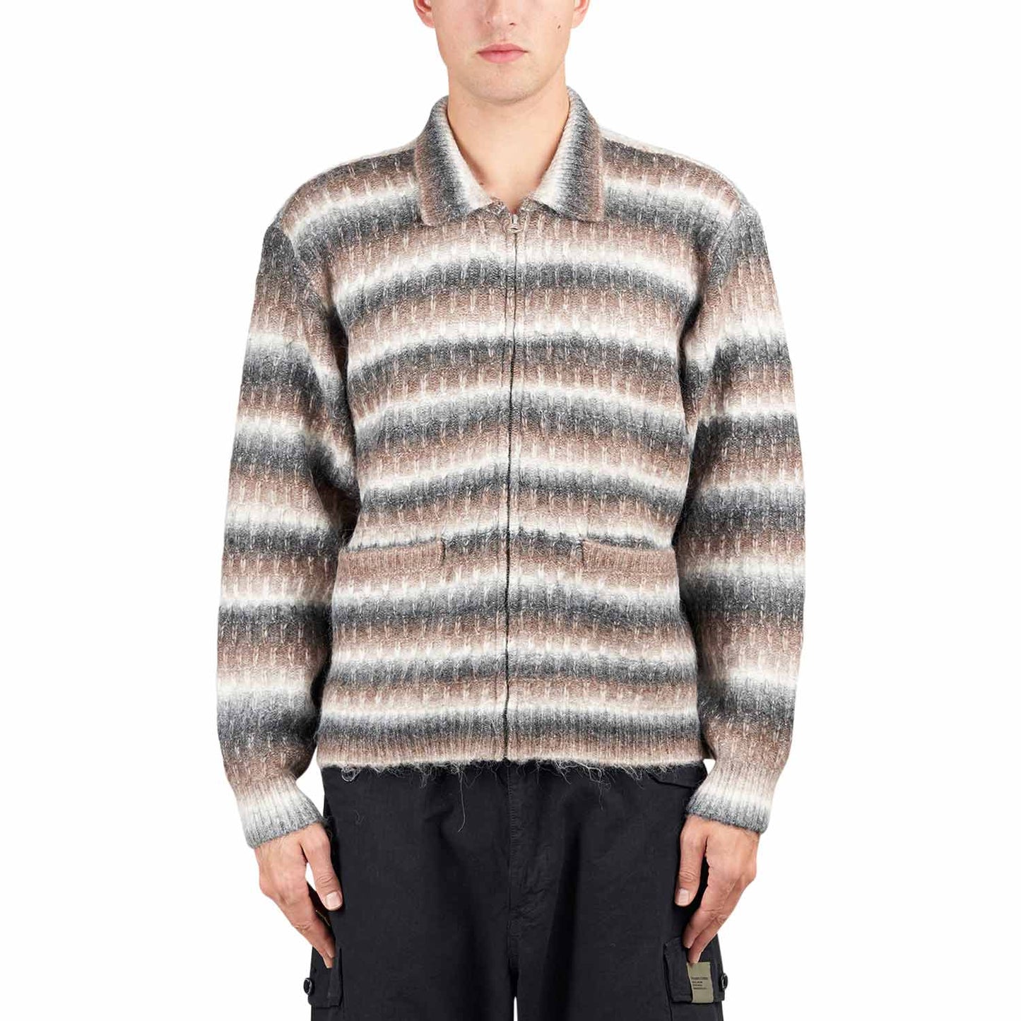 Obey Reggie Zip Up Cardigan Sweater (Braun / Beige) - Allike Store