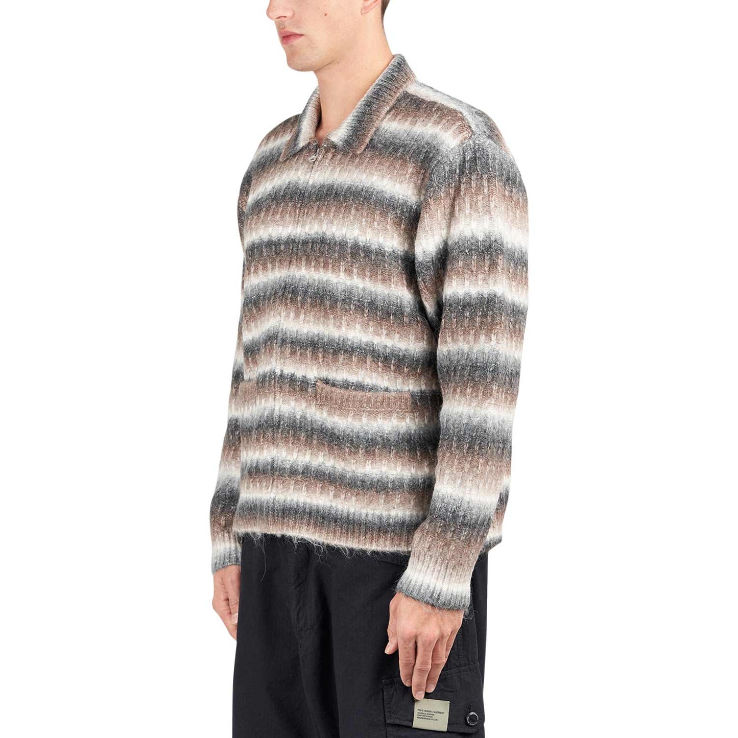 Obey Reggie Zip Up Cardigan Sweater (Braun / Beige) - Allike Store