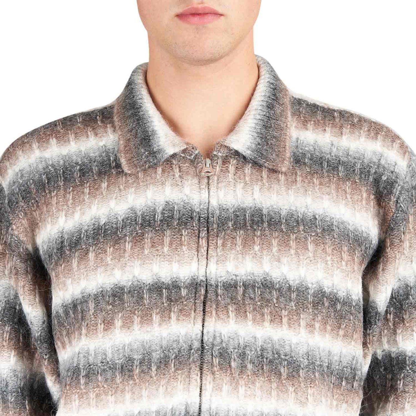 Obey Reggie Zip Up Cardigan Sweater (Braun / Beige) - Allike Store