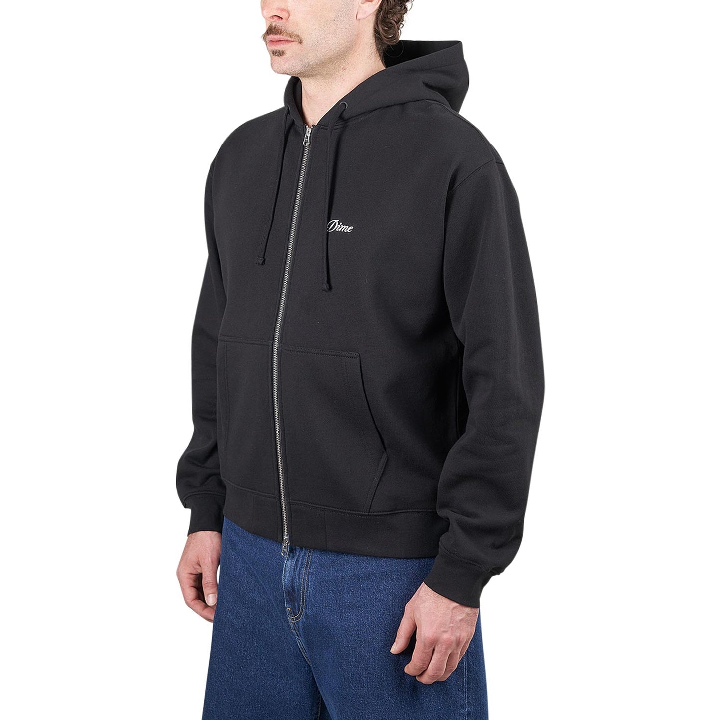 Dime Cursive Small Logo Zip Hoodie (Schwarz)  - Allike Store