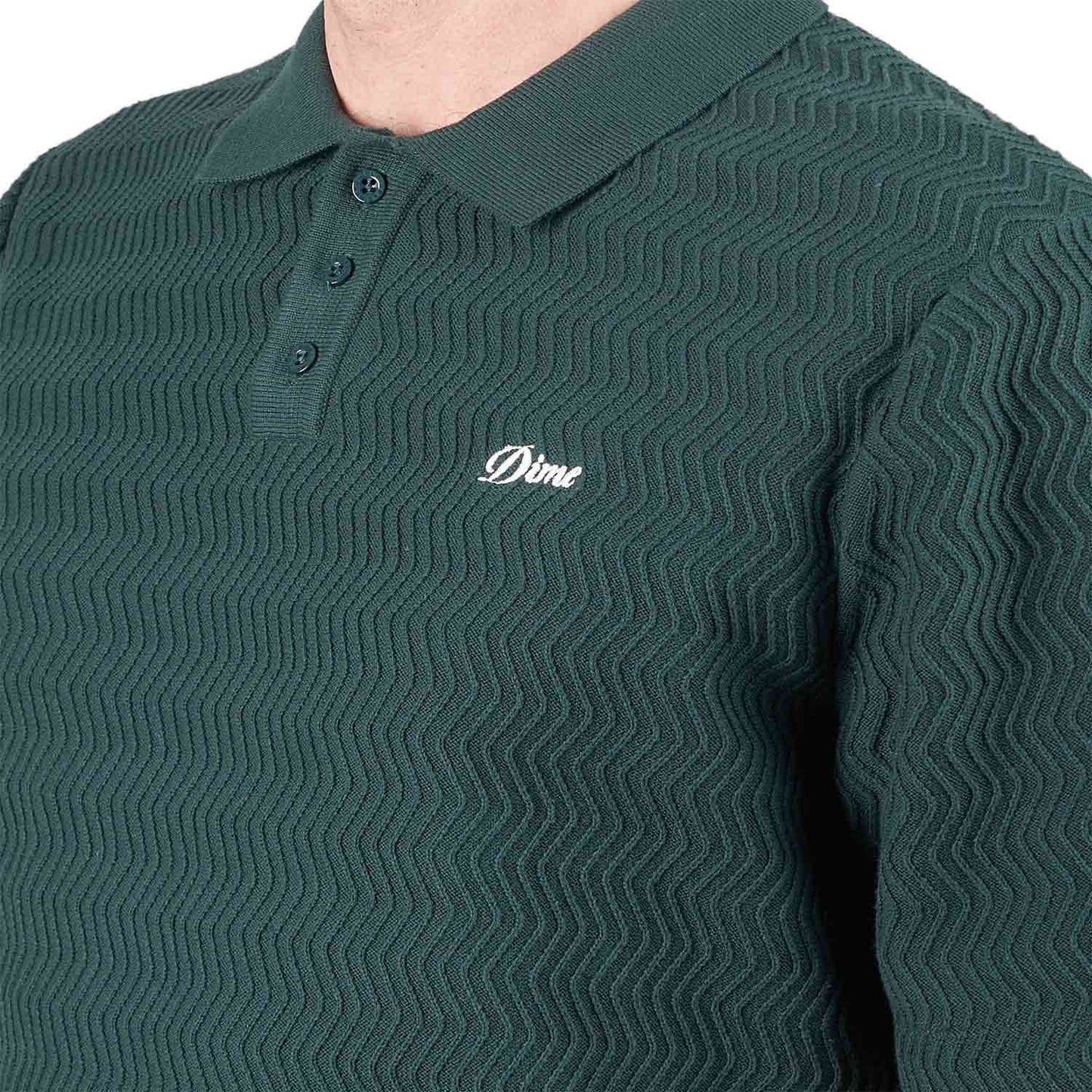 Dime Wave Cable Knit Polo (Dunkelgrün) - Allike Store