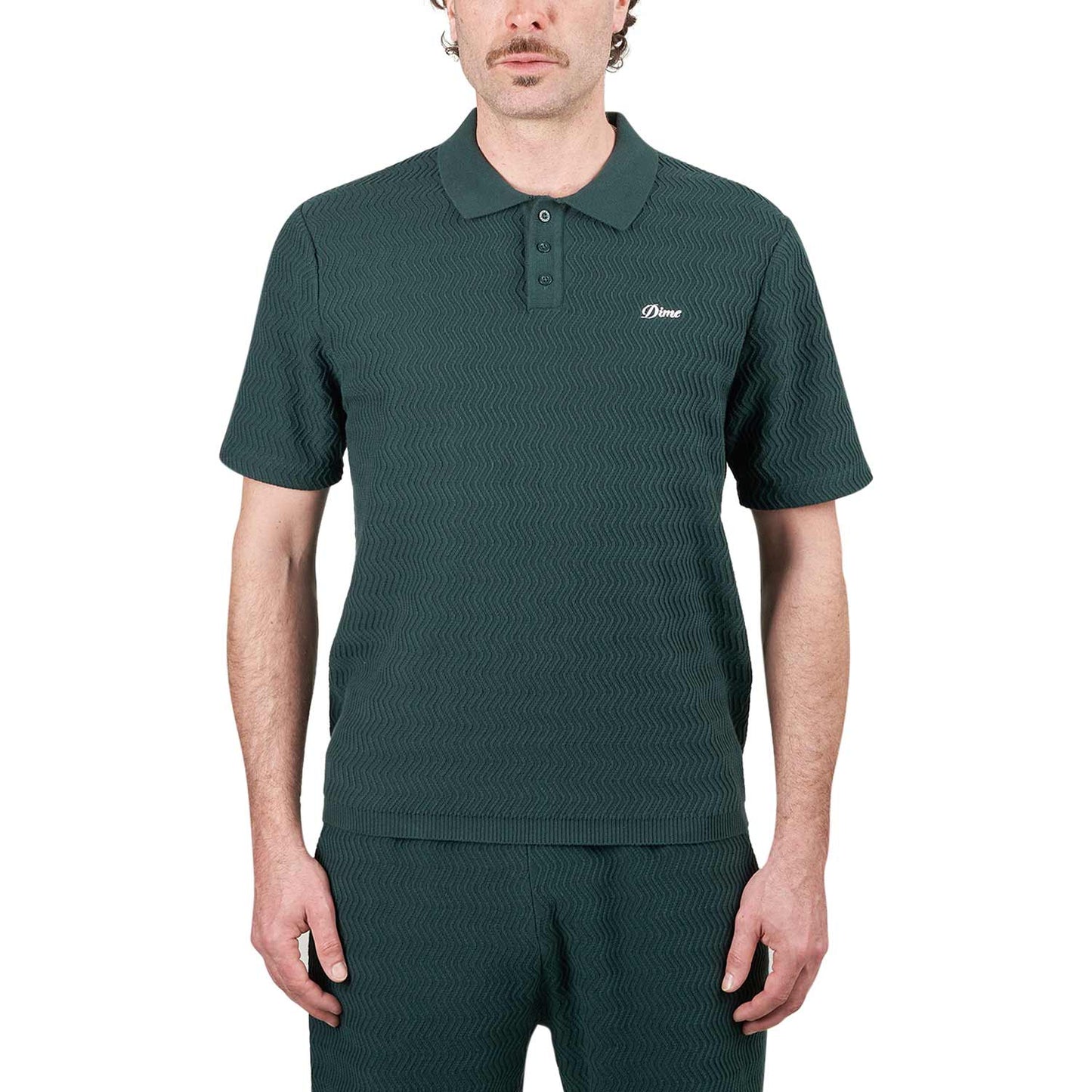Dime Wave Cable Knit Polo (Dunkelgrün) - Allike Store