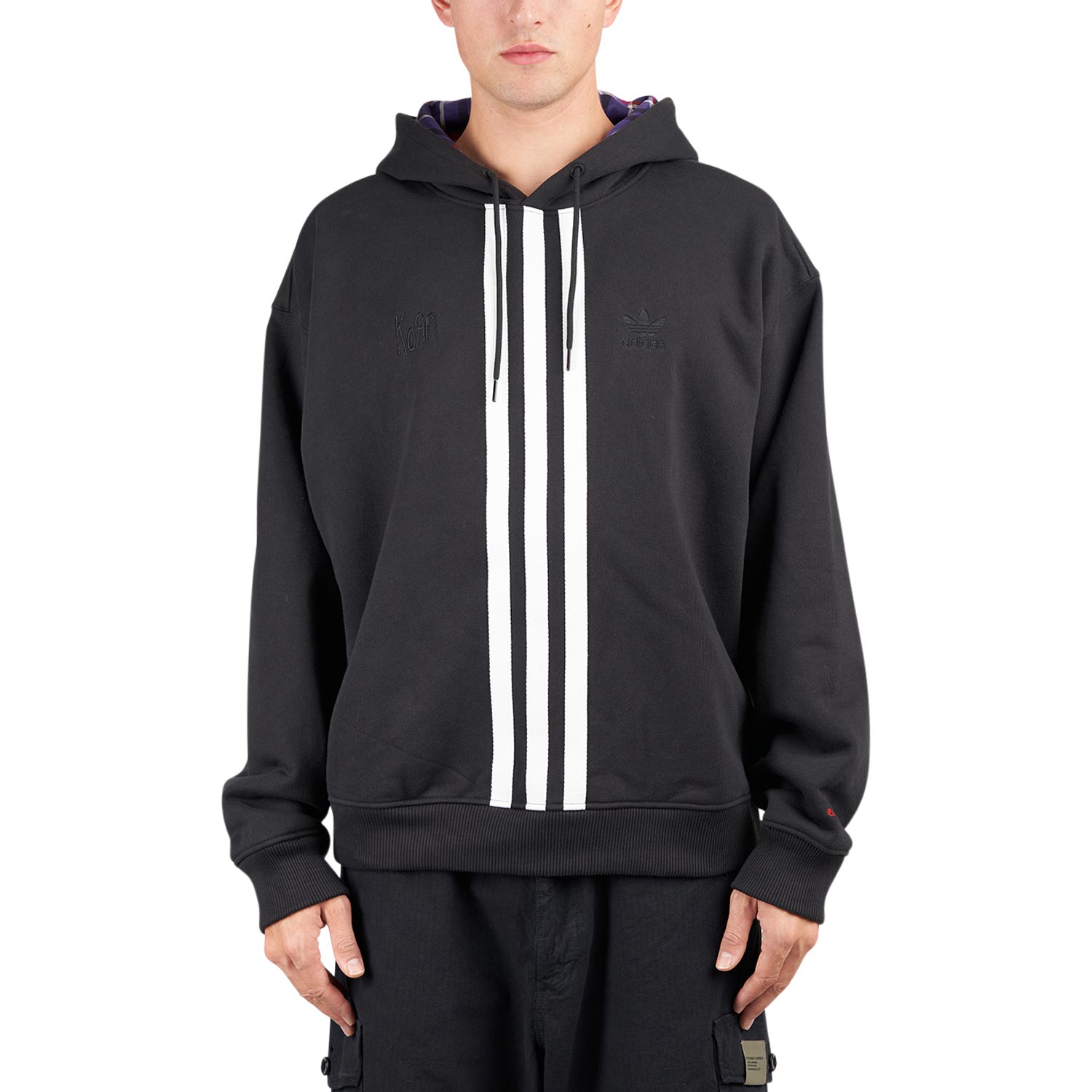 Black hoodie with white stripes online