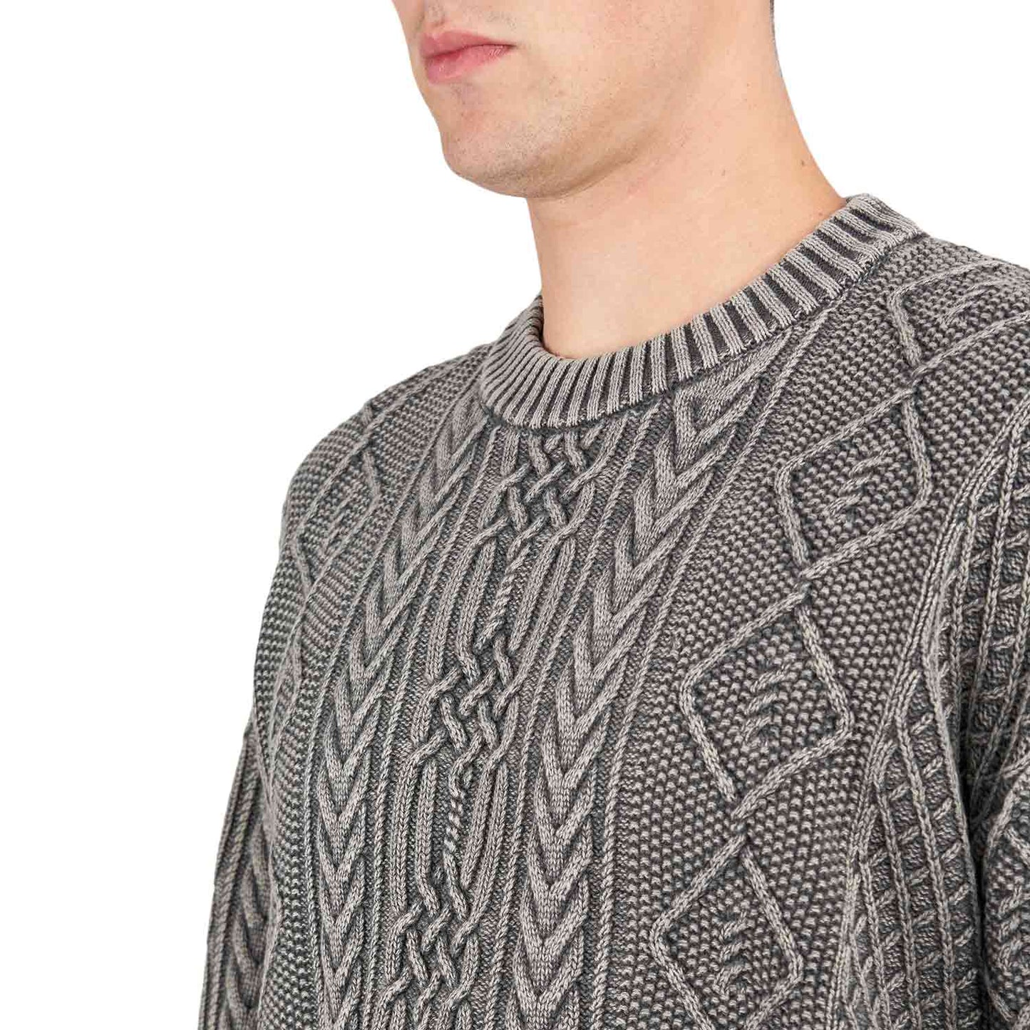 Neighborhood Washed Crewneck Cable Sweater (Schwarz) - Allike Store