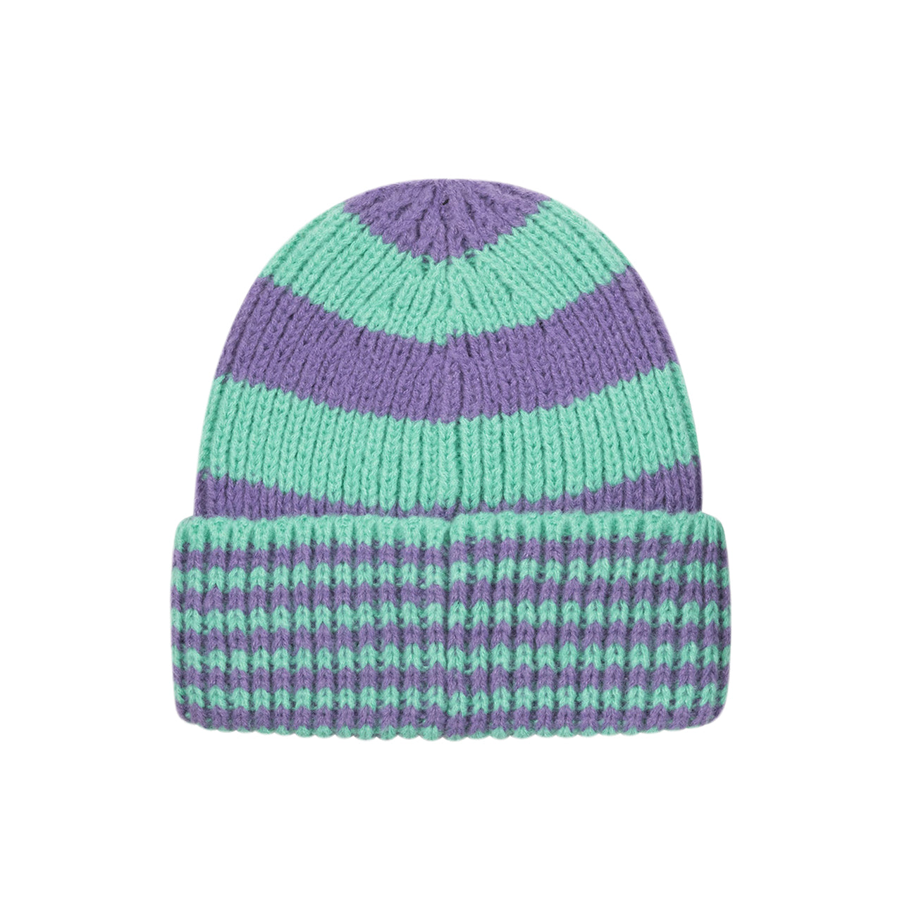 Stüssy Striped Big Basic Beanie (Grün / Lila) - Allike Store