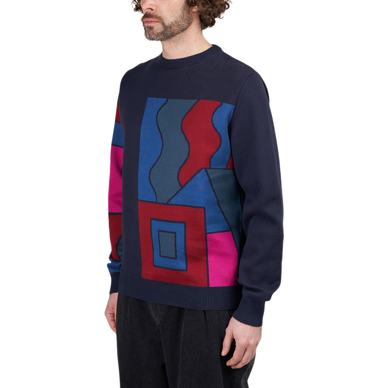 Parra Blocked Landscape Knitted Pullover (Navy / Multi) - Allike Store