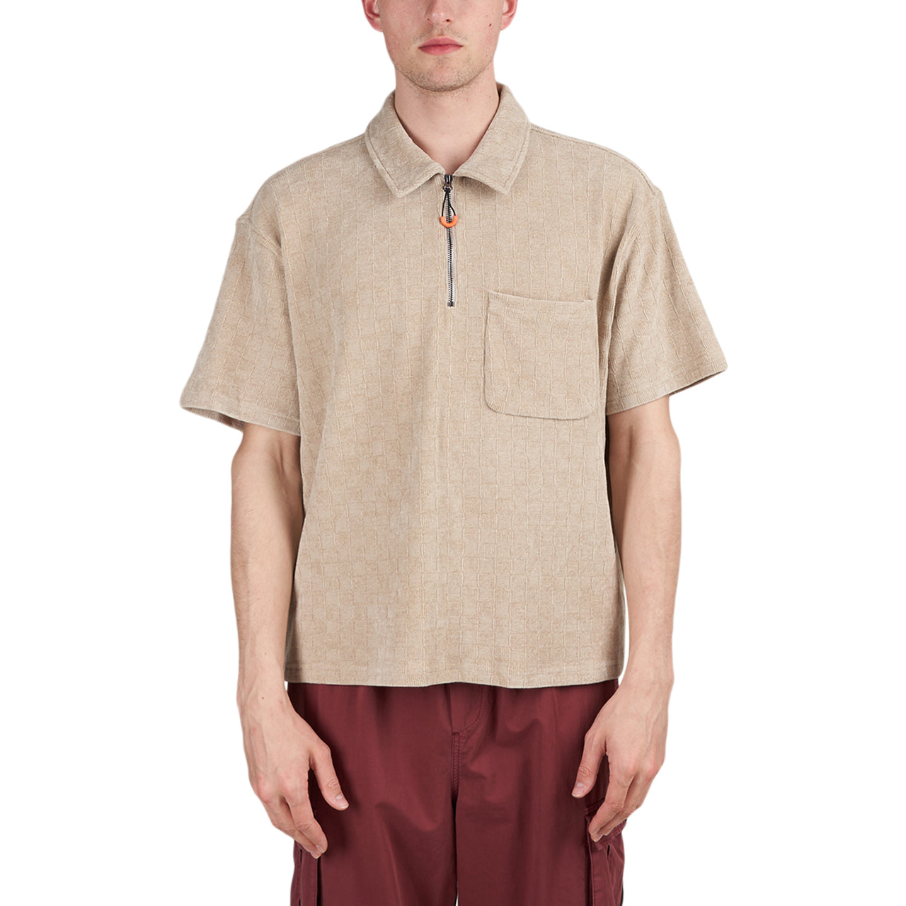 Brain Dead Knit Check Half Zip Shirt (Beige) - Allike Store
