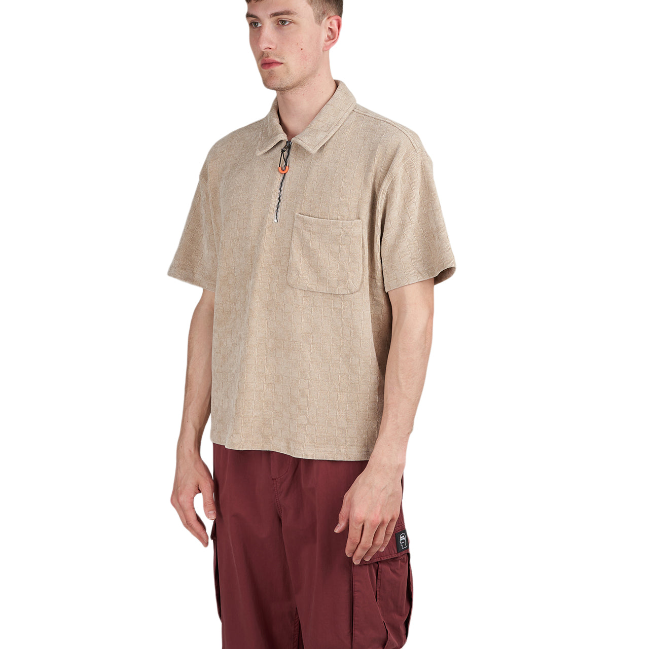 Brain Dead Knit Check Half Zip Shirt (Beige) - Allike Store