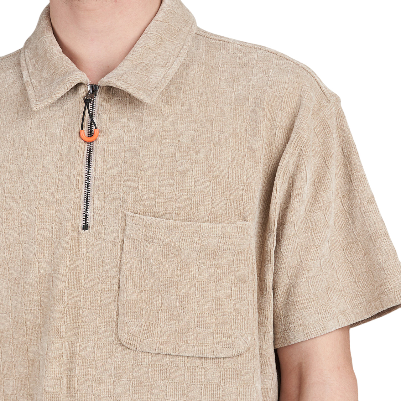 Brain Dead Knit Check Half Zip Shirt (Beige) - Allike Store