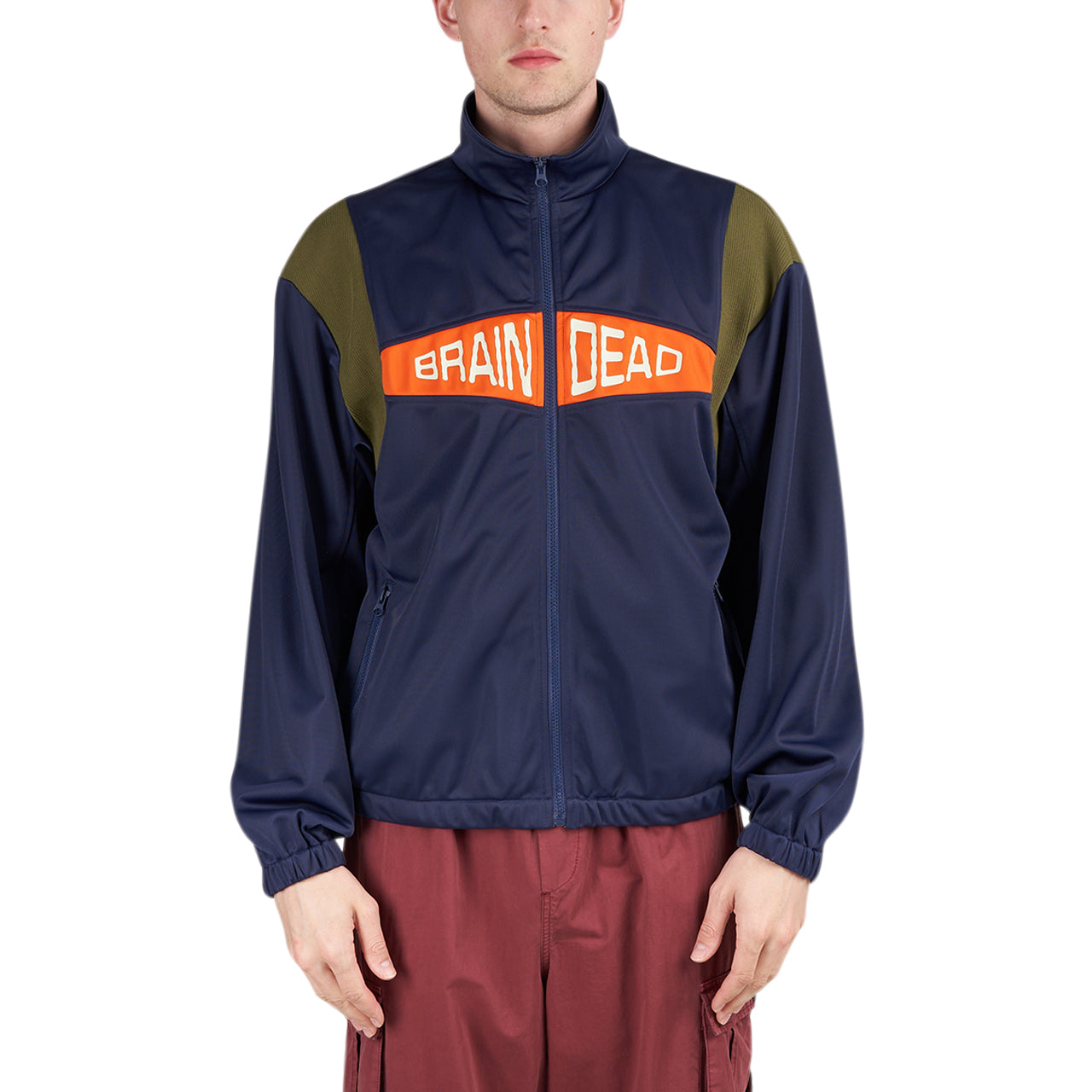 Brain Dead Alonzo Paneled Rib Track Jacket (Navy / Grün)  - Allike Store