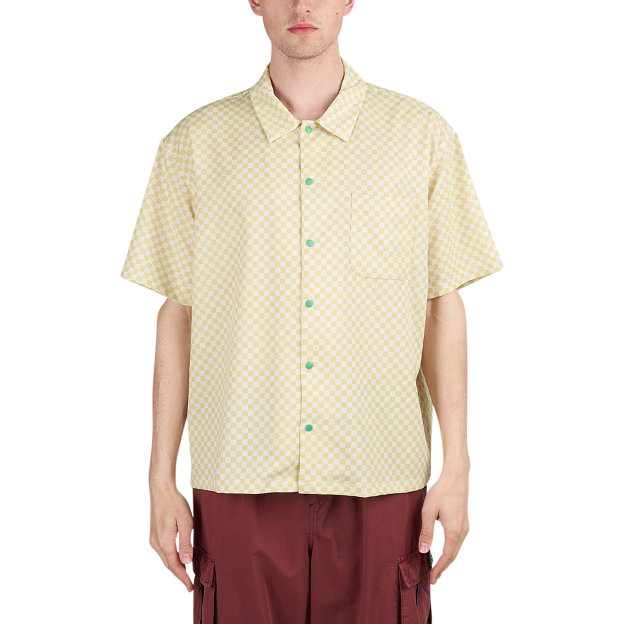 Brain Dead Micro Check Short Sleeve Snap Shirt (Gelb / Weiß / Grün) - Allike Store
