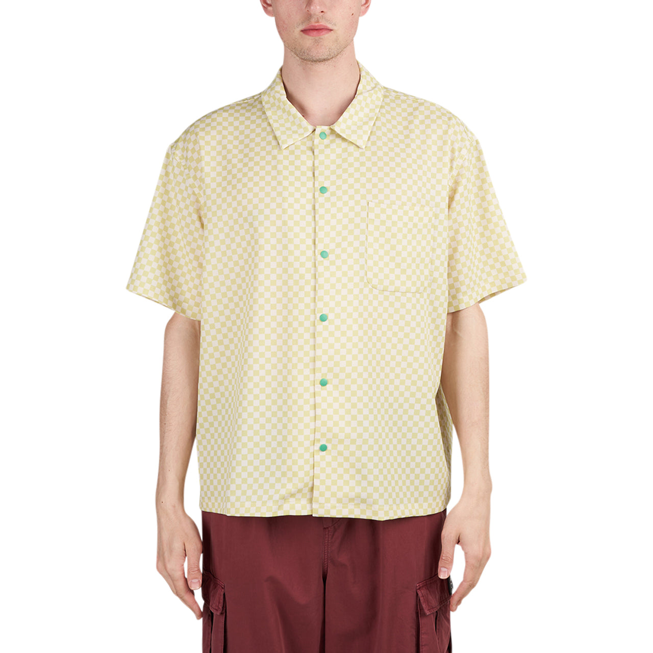 Brain Dead Micro Check Short Sleeve Snap Shirt (Gelb / Weiß / Grün)  - Allike Store