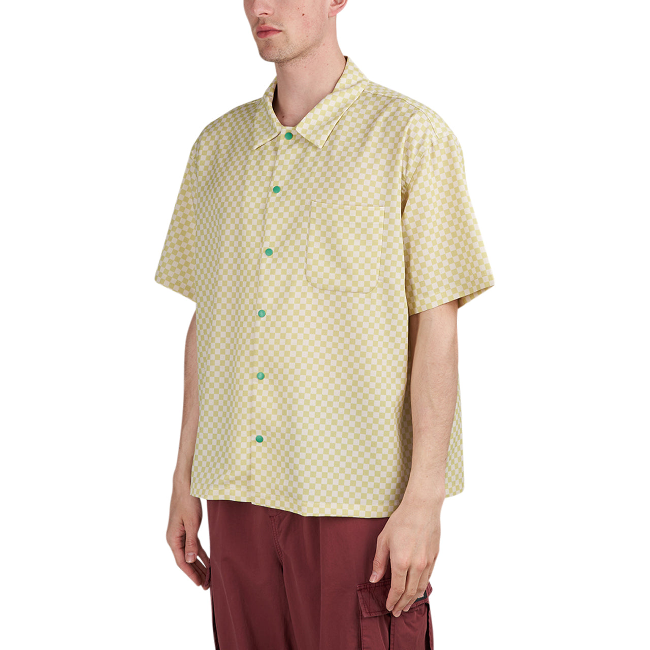 Brain Dead Micro Check Short Sleeve Snap Shirt (Gelb / Weiß / Grün)  - Allike Store