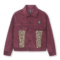Brain Dead Leopard Contrast Trucker Jacket (Burgundy)