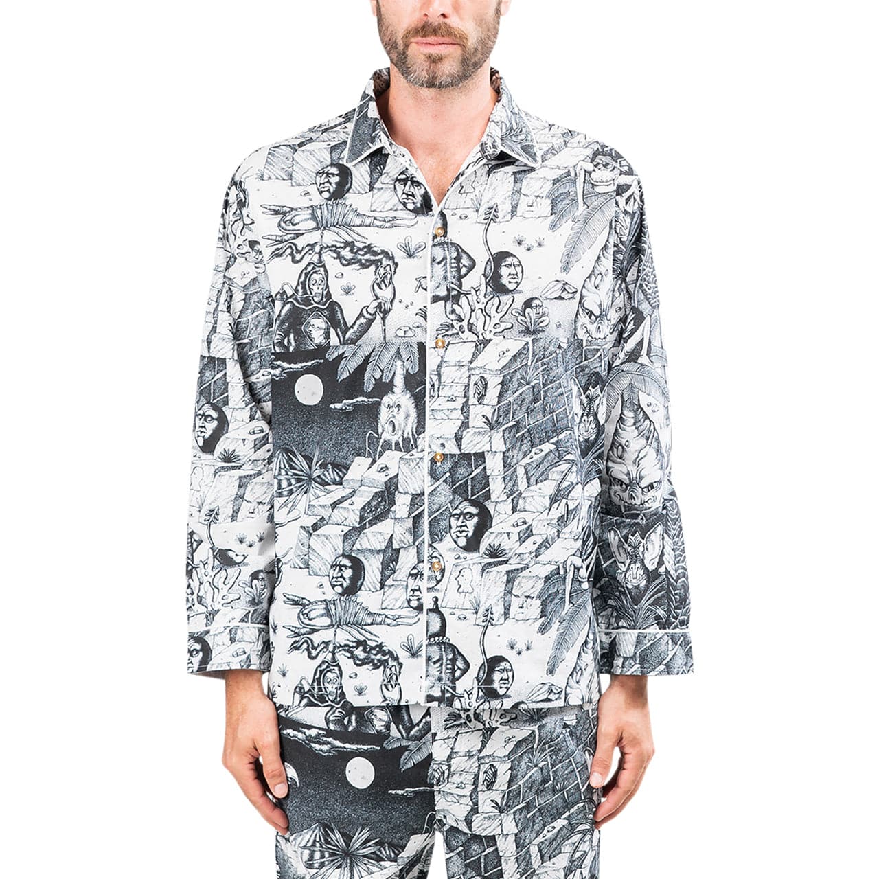 Brain Dead Wild Things Pajama Top (Schwarz / Weiß) - Allike Store