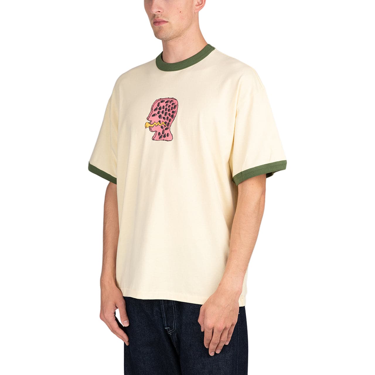 Brain Dead Mouthworm Short Sleeve Ringer Tee (Beige / Grün) - Allike Store