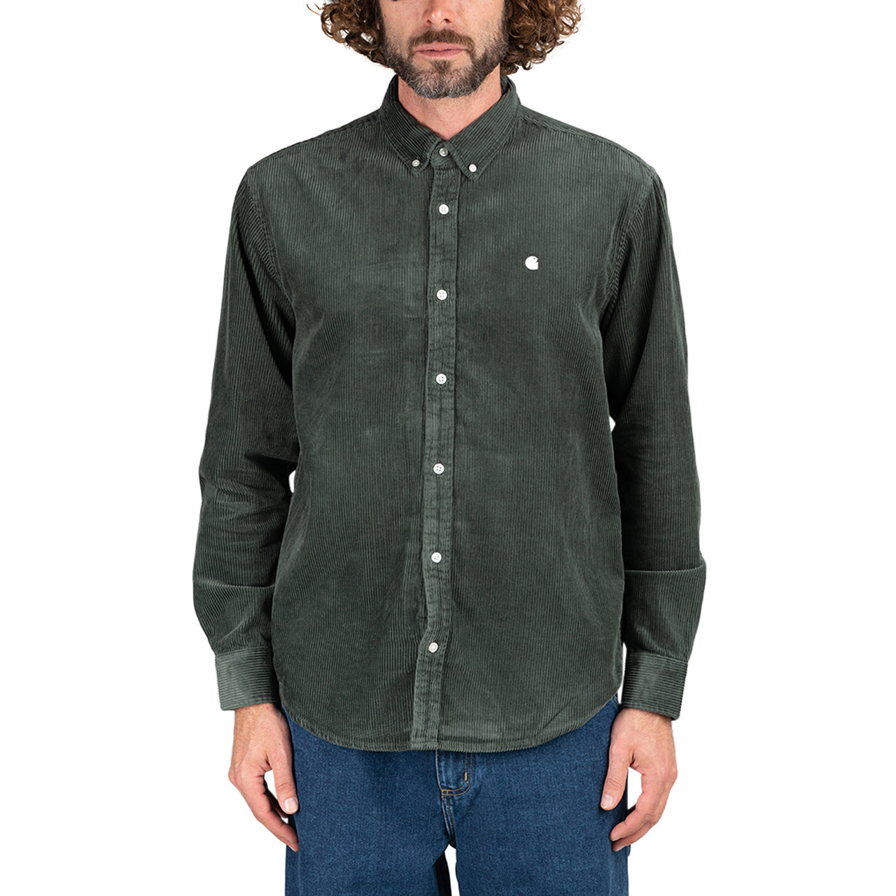 Carhartt WIP Madison Longsleeve Cord Shirt (Grau / Grün) - Allike Store