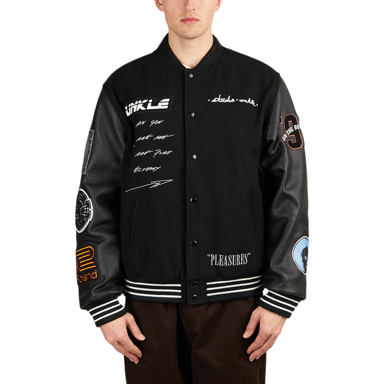 Pleasures x Unkle Mowax Varsity (Schwarz / Weiß) - Allike Store
