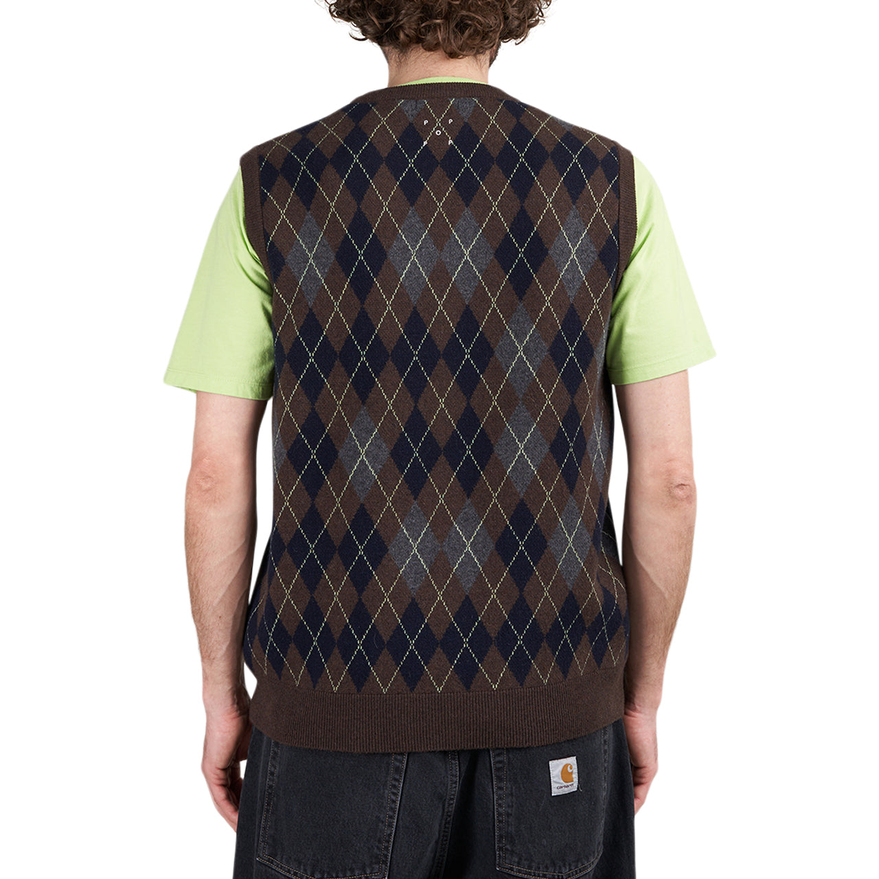 Pop Trading Company Knitted Cardigan Vest (Navy / Braun / Grau) - Allike Store