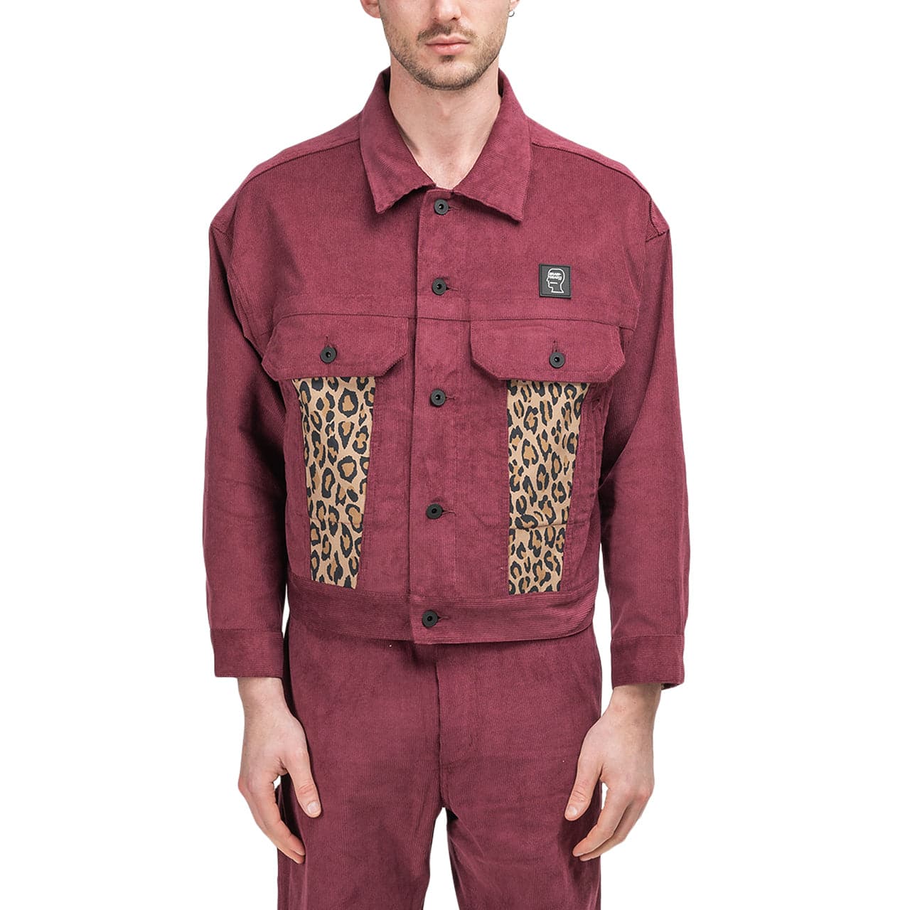 Brain Dead Leopard Contrast Trucker Jacket (Bordeaux) - Allike Store