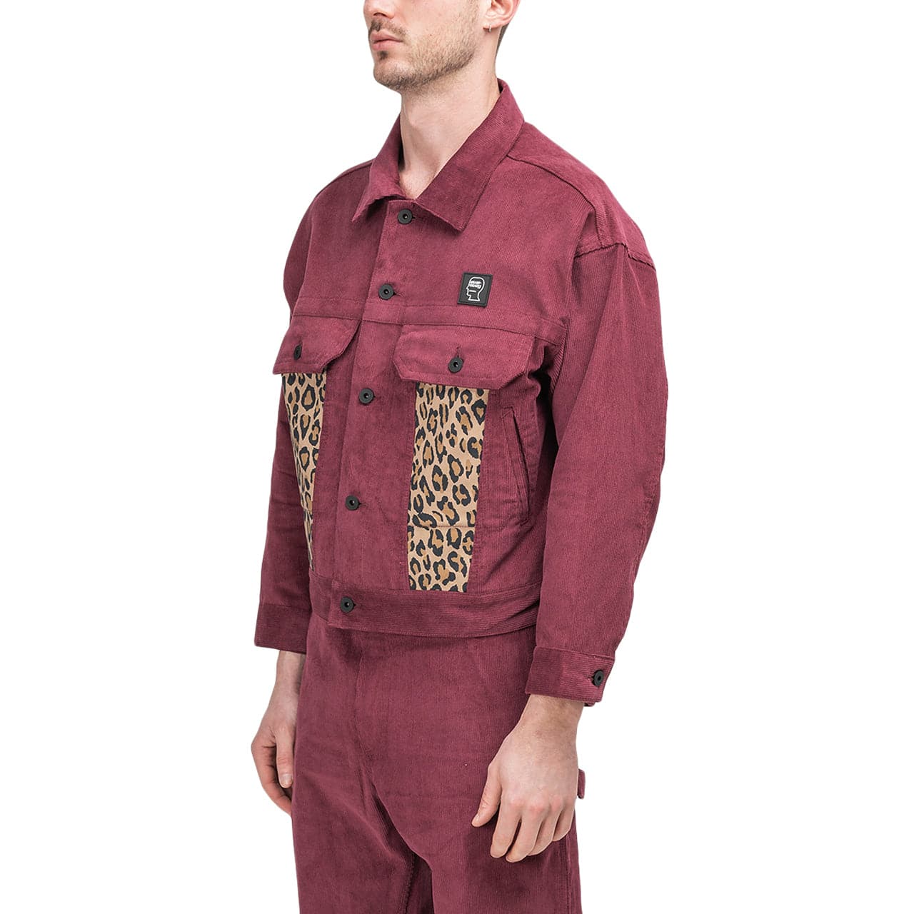 Brain Dead Leopard Contrast Trucker Jacket (Bordeaux) - Allike Store