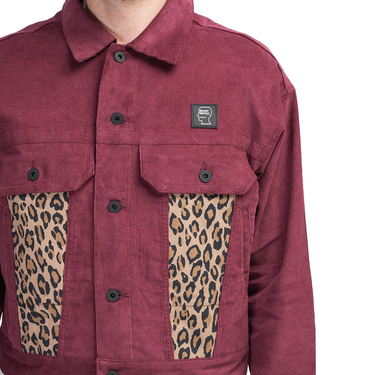 Brain Dead Leopard Contrast Trucker Jacket (Bordeaux) - Allike Store