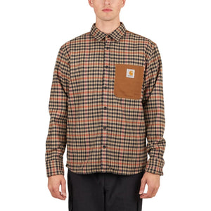 Carhartt WIP L/S Asher Shirt Check Leather (Braun / Orange) - Allike Store