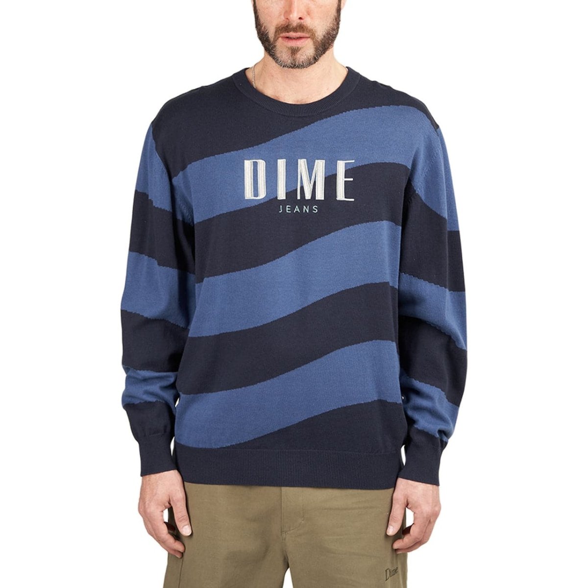 Dime Wave Striped Light Knit Sweater (Navy)