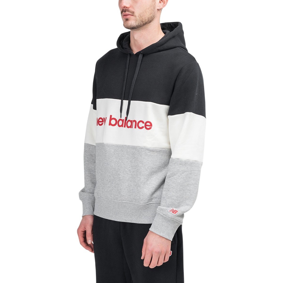 New Balance MT93545 BKW Athletics Stadium Hoodie (Schwarz / Weiss / Grau) - Allike Store