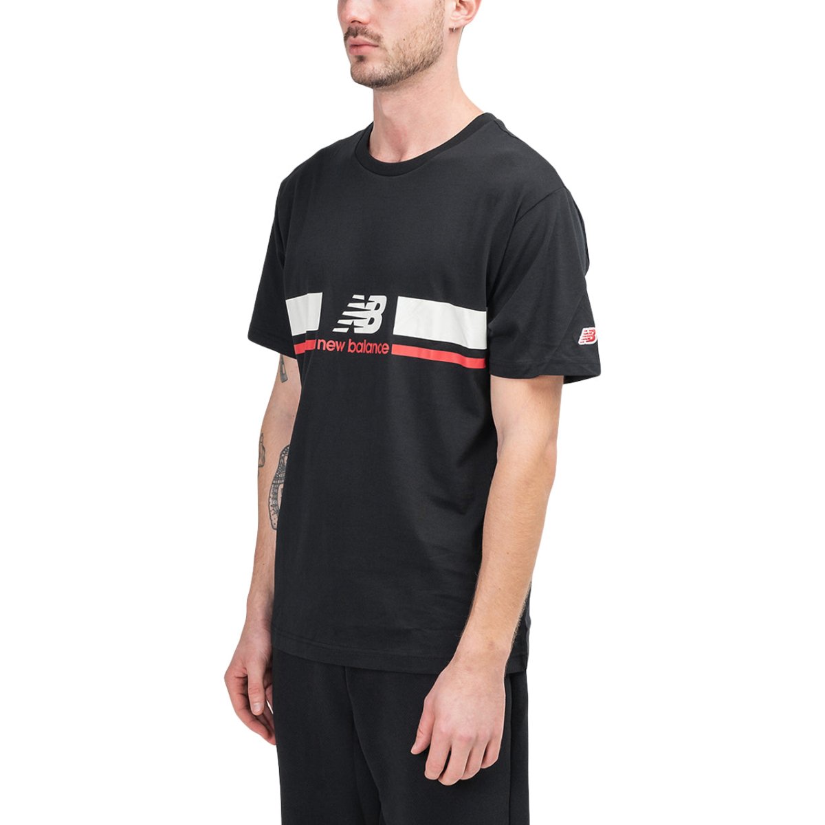 New Balance MT93550 BK Athletics Stadium T-Shirt (Schwarz / Weiss) - Allike Store