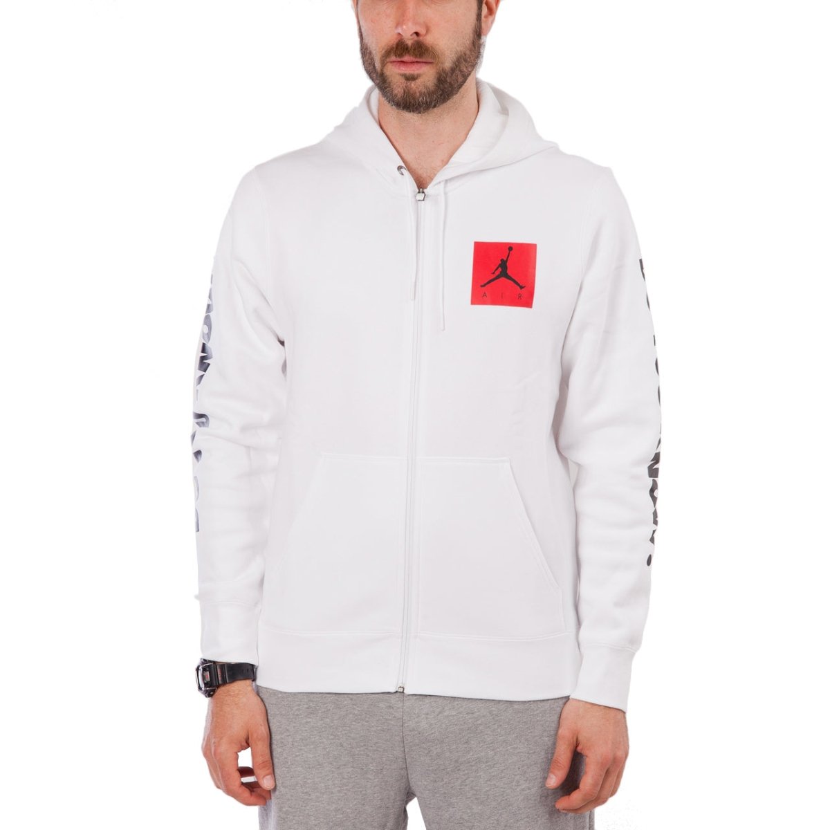 Nike Air Jordan 3 Flight Fleece Full-Zip Hoodie (Weiß / Rot / Schwarz) - Allike Store
