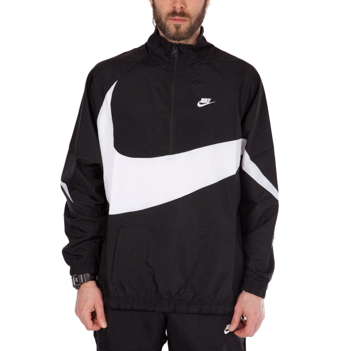 Nike NSW Swoosh Woven Halfzip Jacket (Schwarz / Weiß) - Allike Store