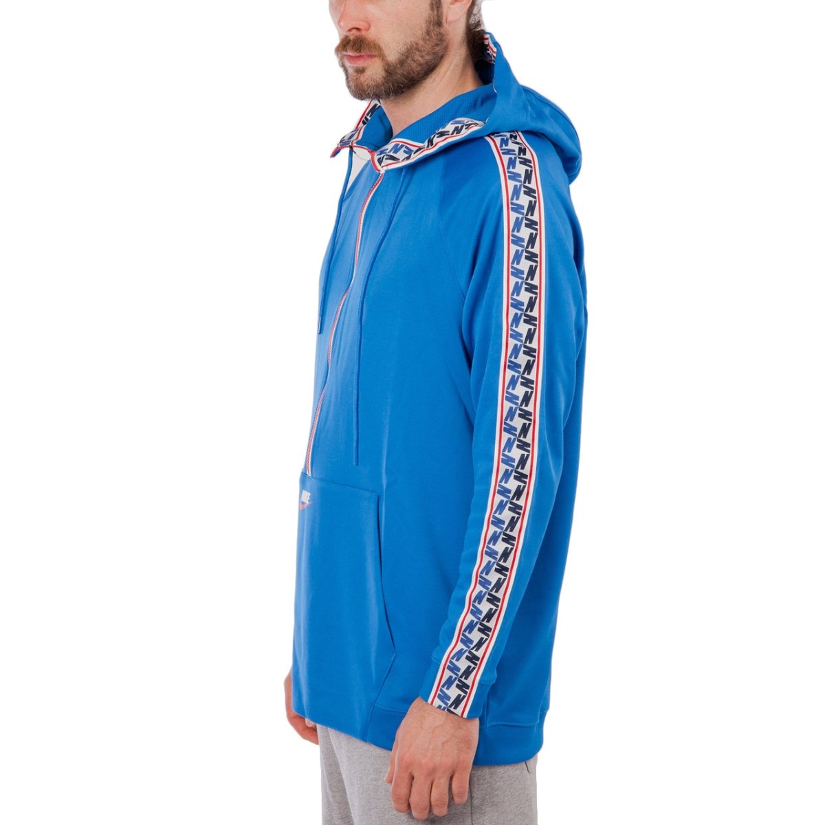 Nike NSW Taped Half Zip Hooded Poly (Blau / Weiß) - Allike Store