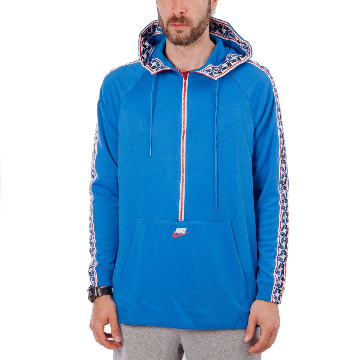 Nike NSW Taped Half Zip Hooded Poly (Blau / Weiß) - Allike Store