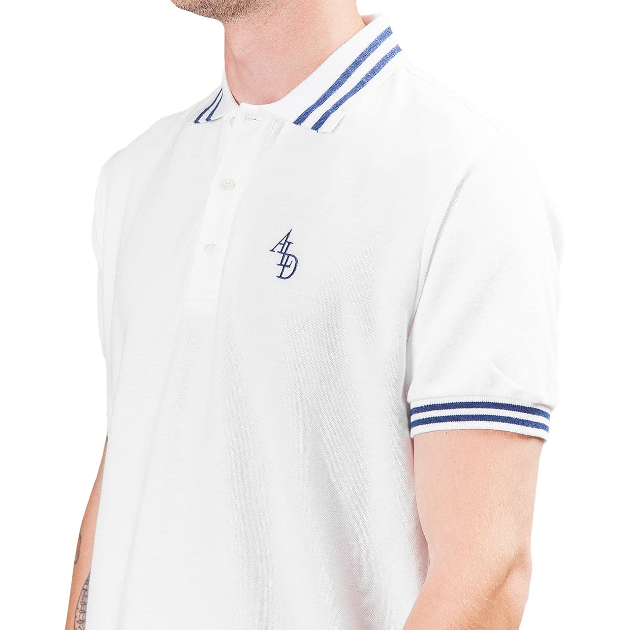 Aimé Leon Dore Monogram Stripe Collar Polo (Weiß) - Allike Store