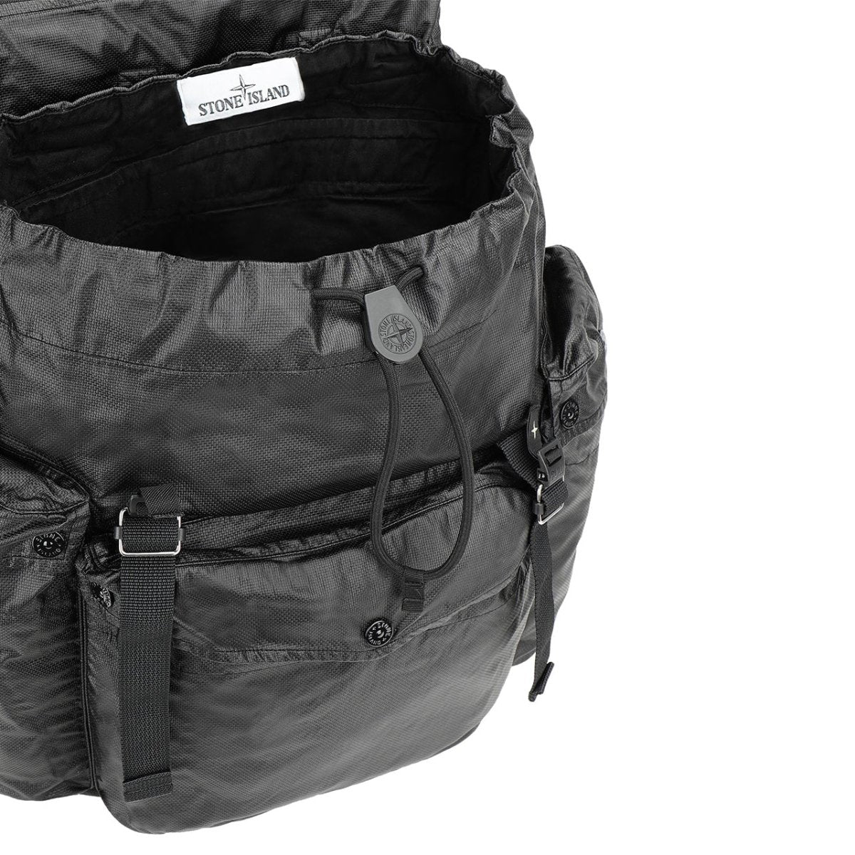 Stone Island Mussola Gommate Canvas Print Backpack (Schwarz) - Allike Store