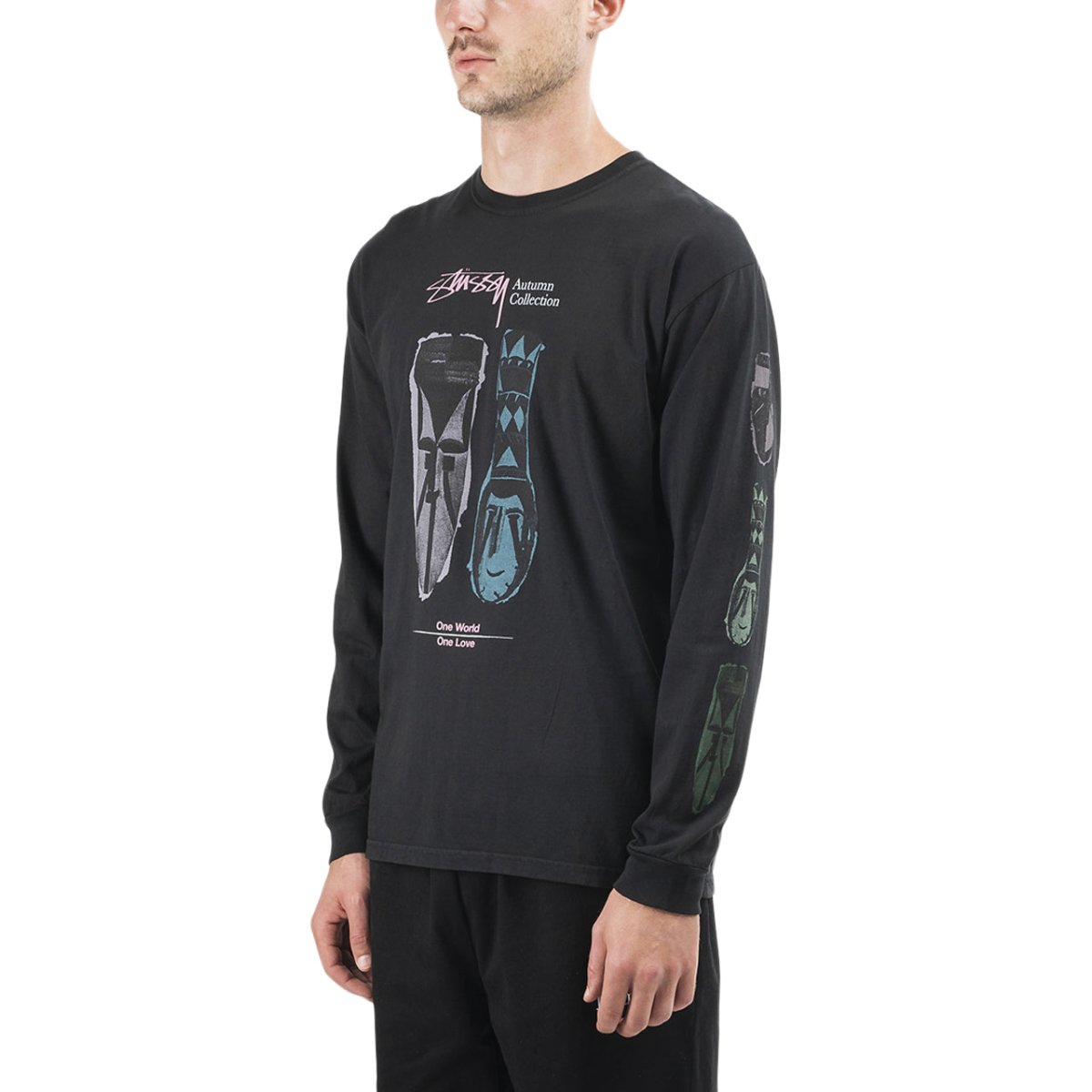Stüssy Autumn Masks Pig. Dyed LS Tee (Schwarz) - Allike Store