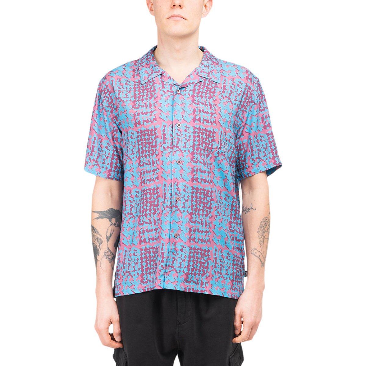 Stüssy Hand Drawn Houndstooth Shirt (Blue / Red)