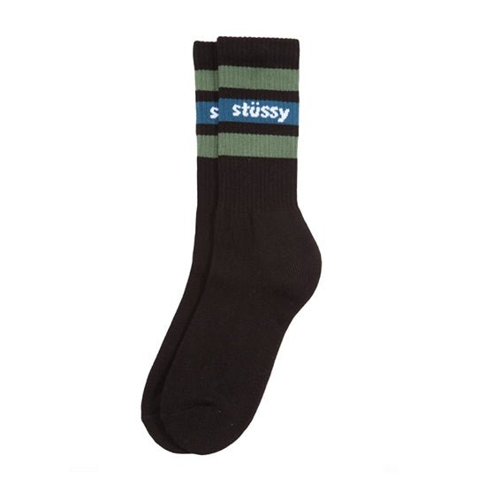 Stüssy SP19 Stripe Crew Socks (Schwarz / Olive) - Allike Store
