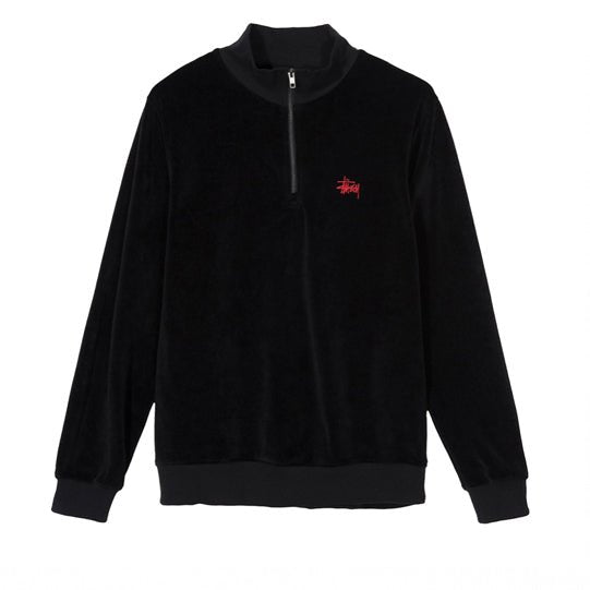 Stüssy Velours LS Zip Mock (Schwarz) - Allike Store