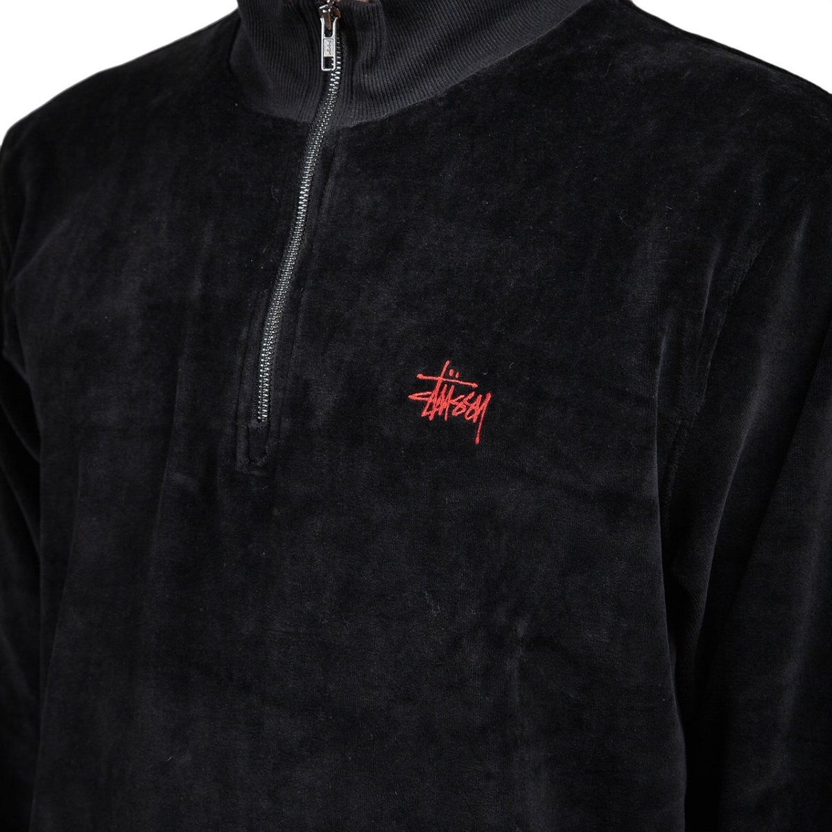 Stüssy Velours LS Zip Mock (Schwarz) - Allike Store