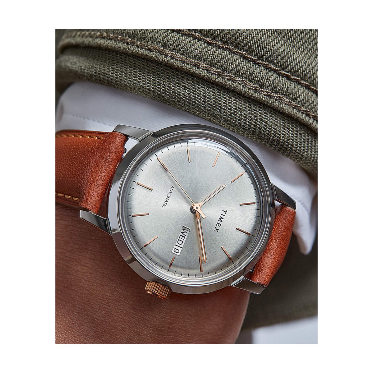 Timex Archive Marlin Automatic Day-Date 40mm Leather Strap (Braun / Silber) - Allike Store
