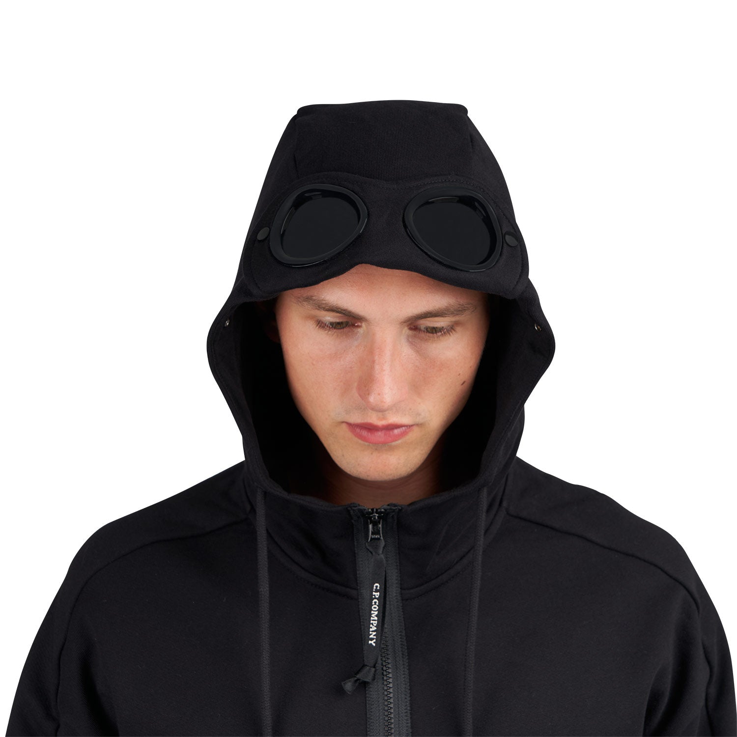 C.P. Company Diagonal Raised Fleece Goggle Zipped Hooded Sweatshirt (Schwarz)  - Allike Store